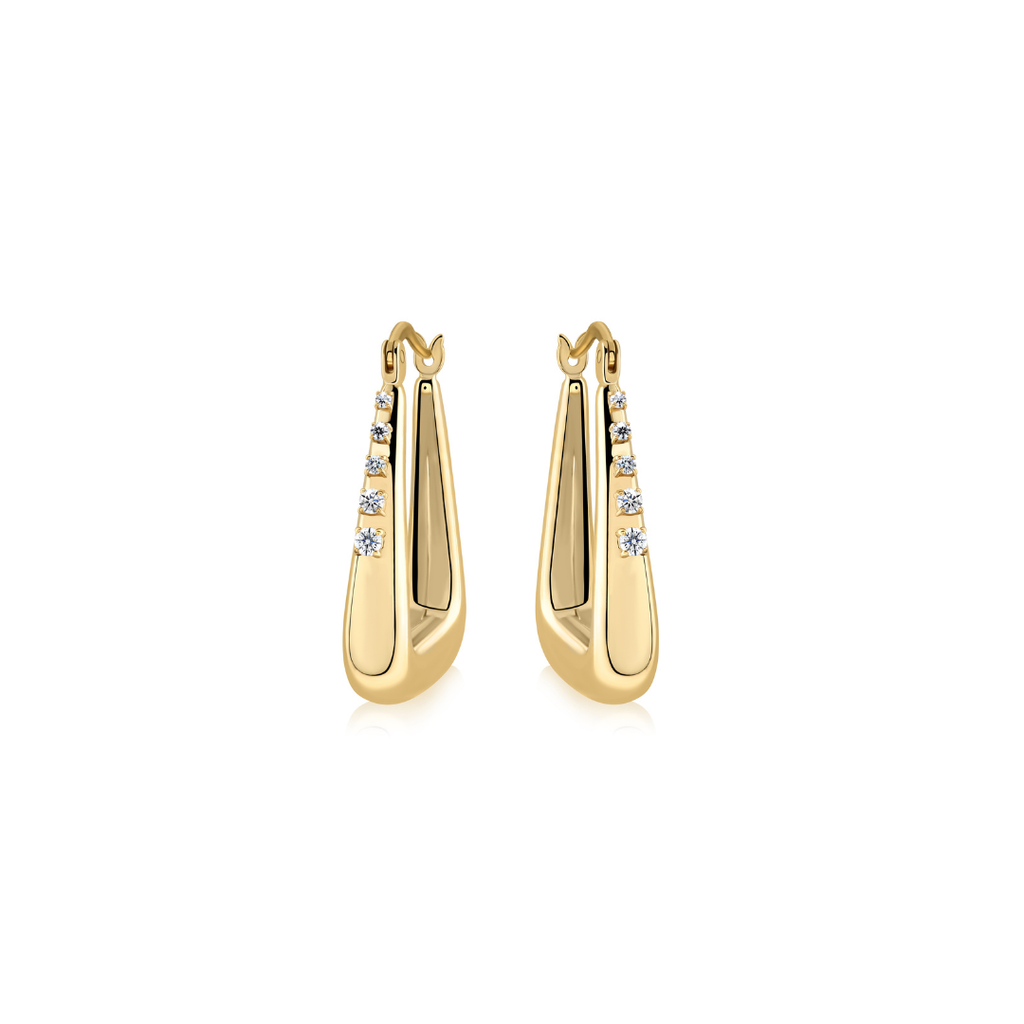 Minimalist Fine Gold Pave Set Natural Diamond Hoop Earrings