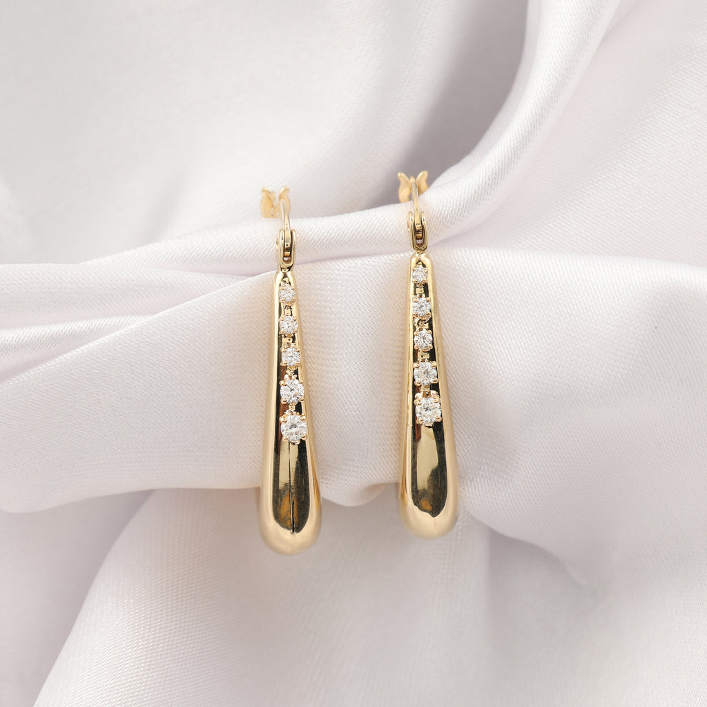 Minimalist Fine Gold Pave Set Natural Diamond Hoop Earrings