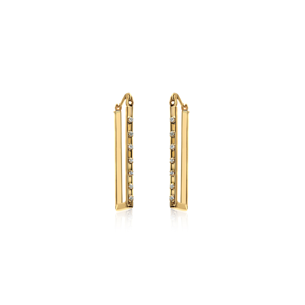 Minimal Natural Diamond Bar Drop Earrings Crafted in Fine Gold