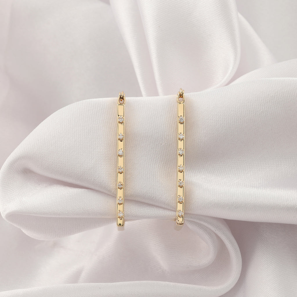 Minimal Natural Diamond Bar Drop Earrings Crafted in Fine Gold