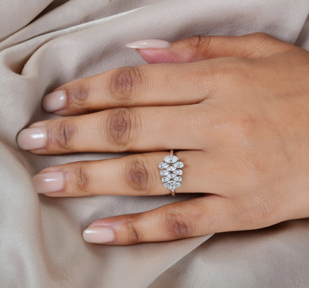 Marquise Cut 1.21 Natural Diamond Cluster Engagement Fine Gold Ring
