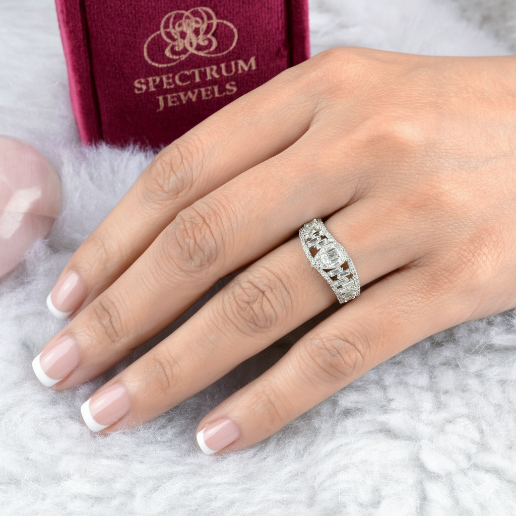 0.67Ct Baguette Cut Natural Diamond Anniversary Wide Band Gold Ring
