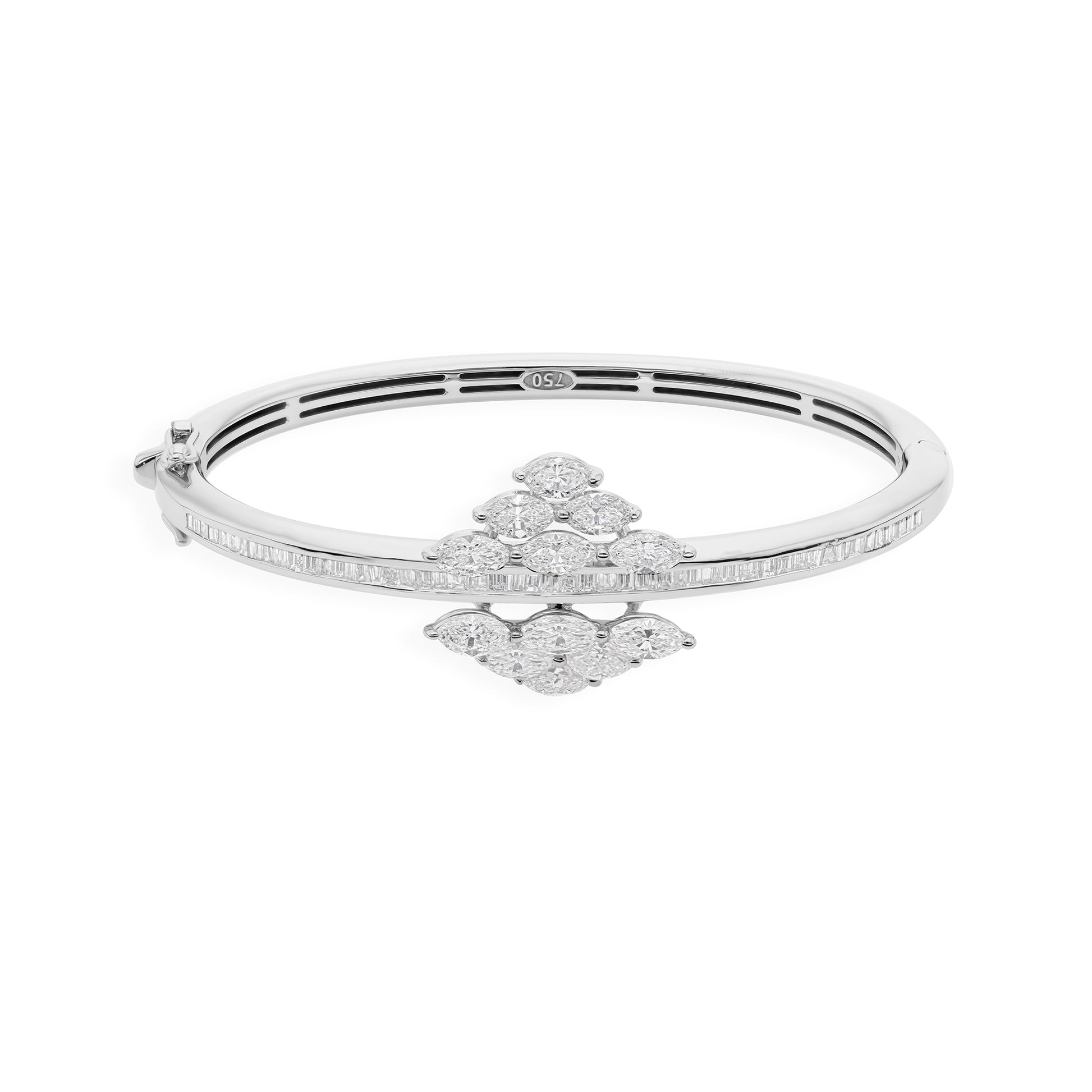 Brilliant Natural Diamond SI Clarity HI Color Cluster Fine Gold Bangle Bracelet