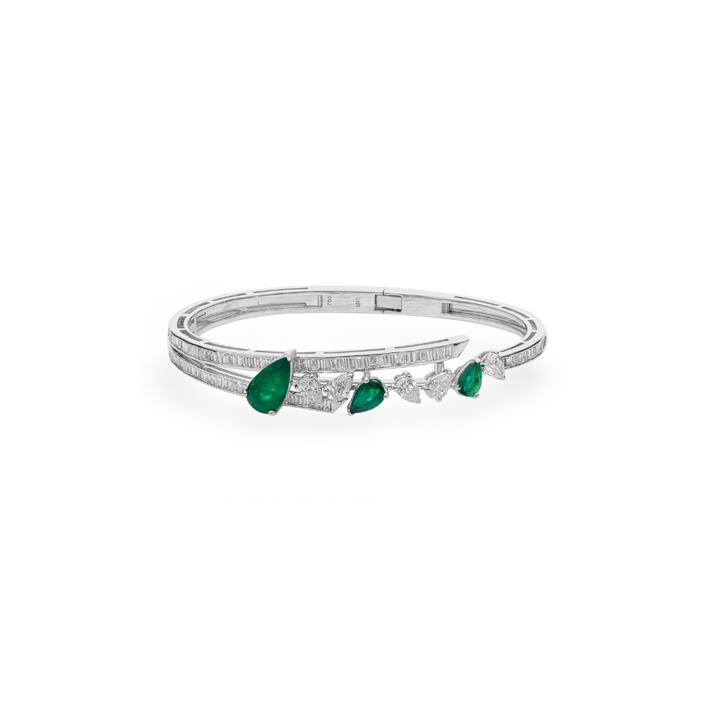 Statement Pear Shaped Emerald & Baguette Diamond Cluster Bangle