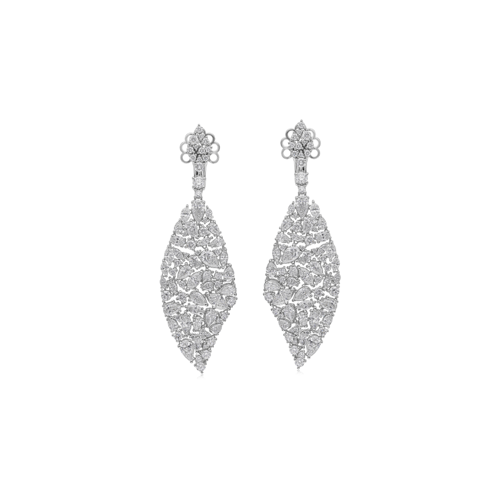 Genuine Natural Diamond Leaf Shaped Drop Dangle Earrings