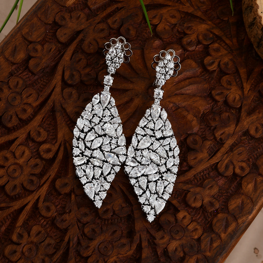Genuine Natural Diamond Leaf Shaped Drop Dangle Earrings