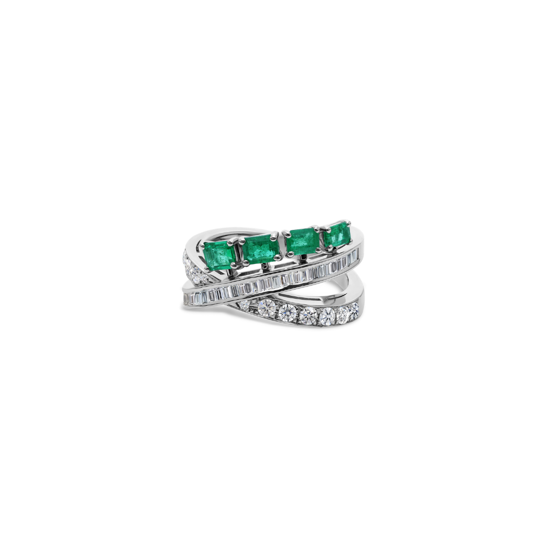 Emerald Diamond Ring 14K Gold Intertwined Unique Zambian