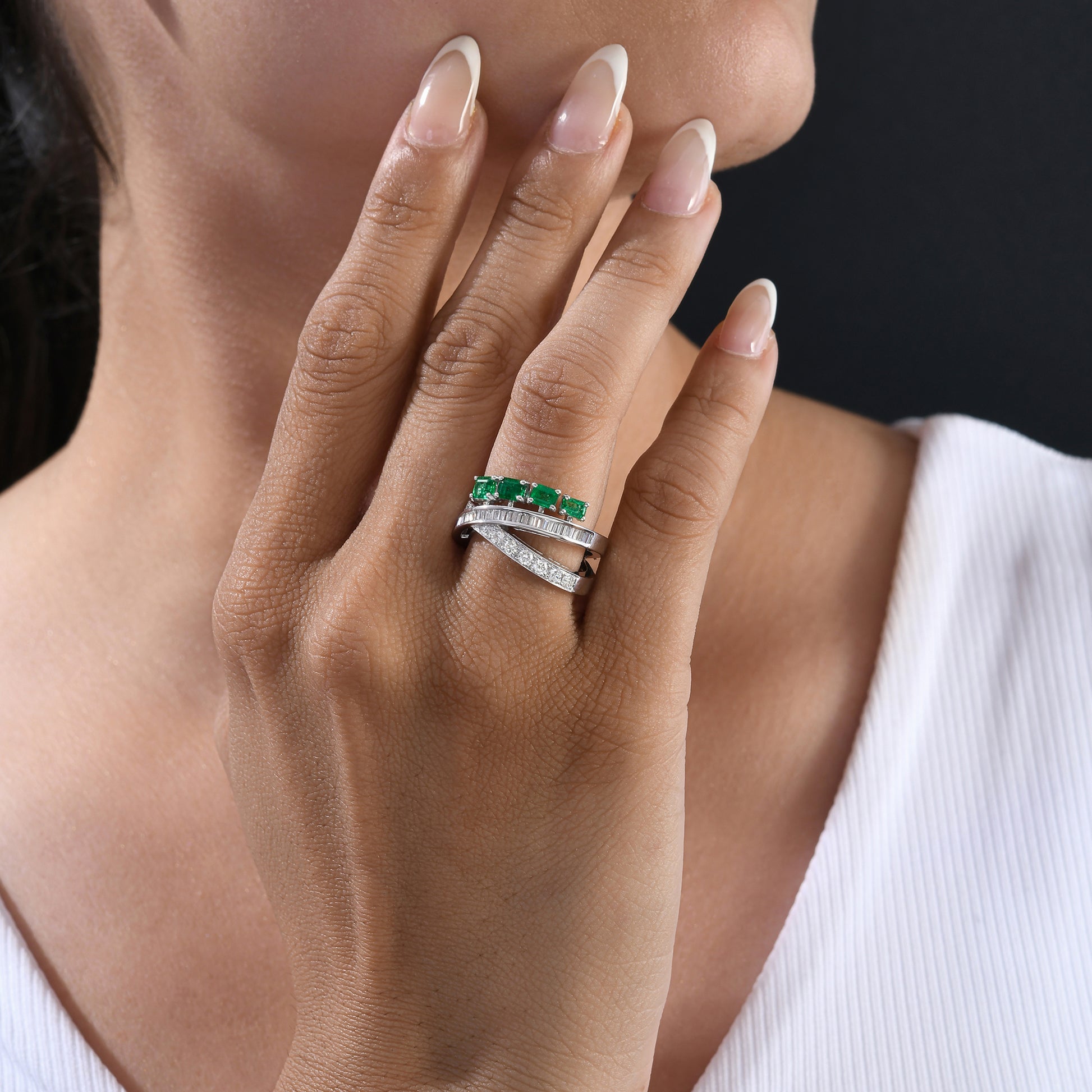 Unique Intertwined Zambian Emerald Diamond Fine Gold Ring