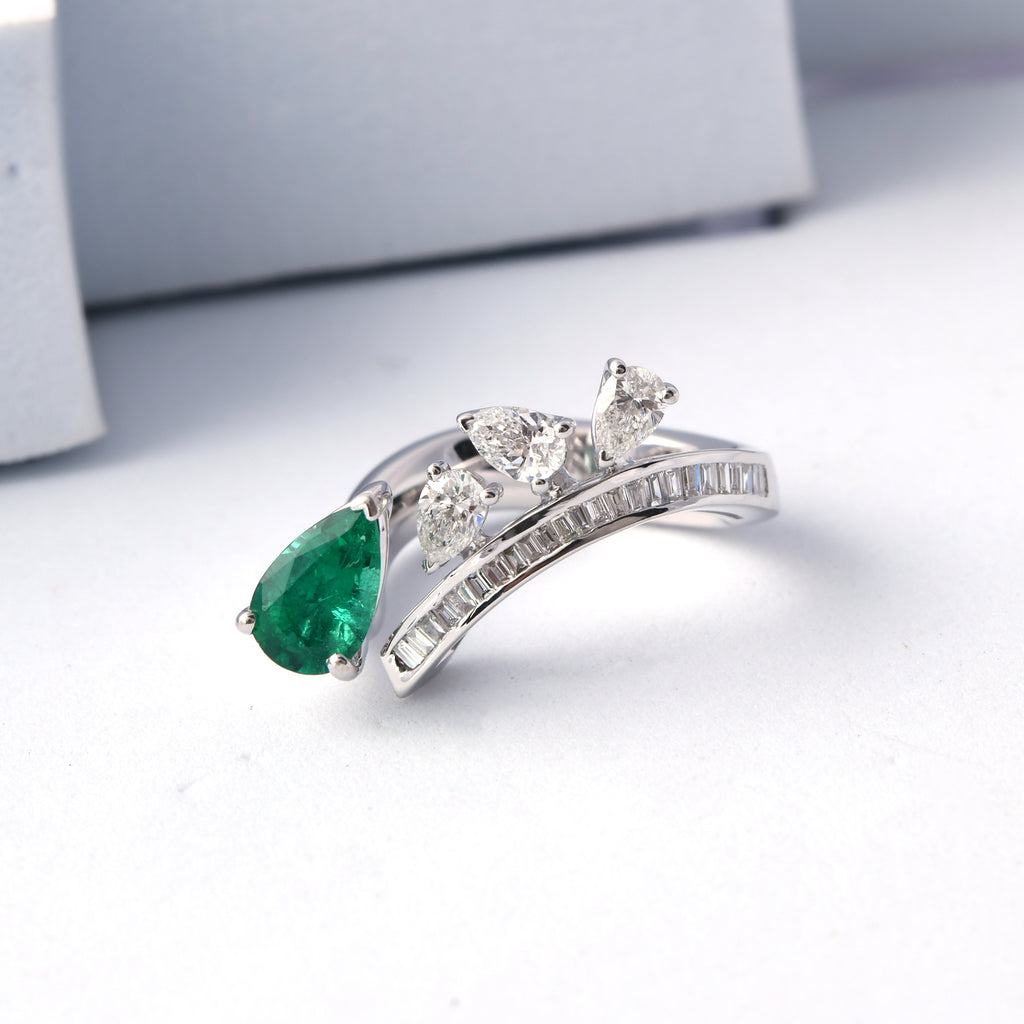 Certified Natural Zambian Emerald Diamond Fine Gold Statement Ring