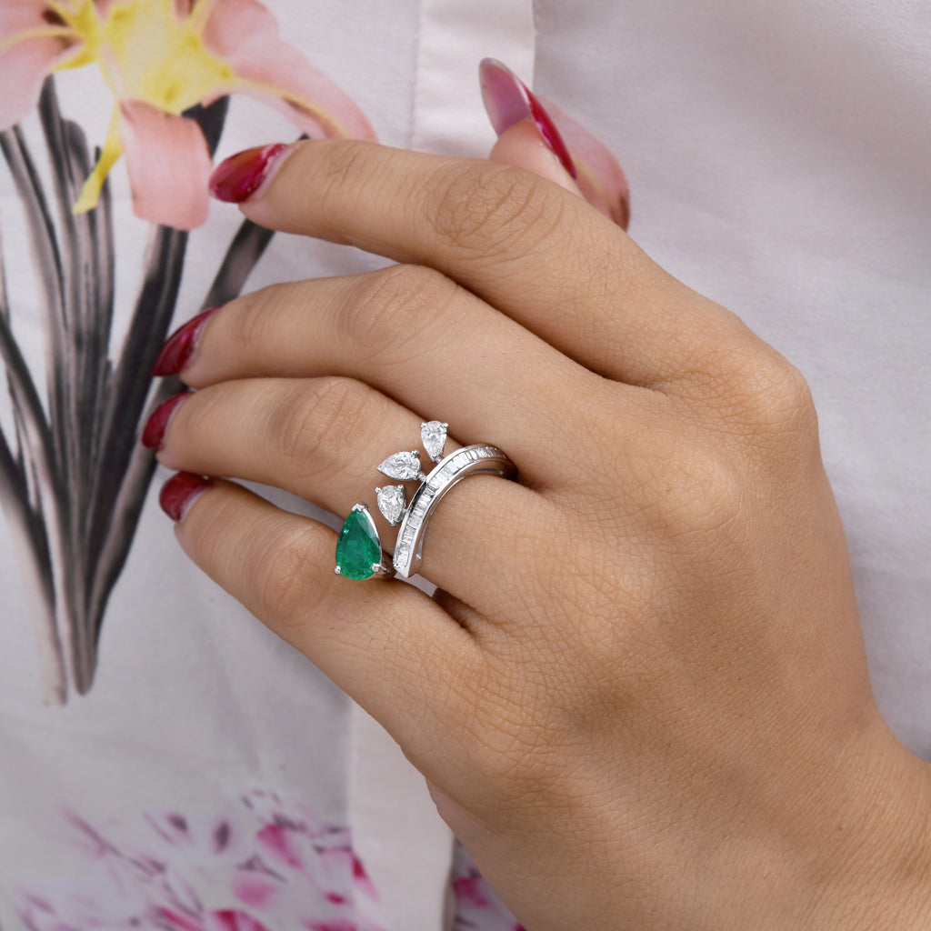 Certified Natural Zambian Emerald Diamond Fine Gold Statement Ring