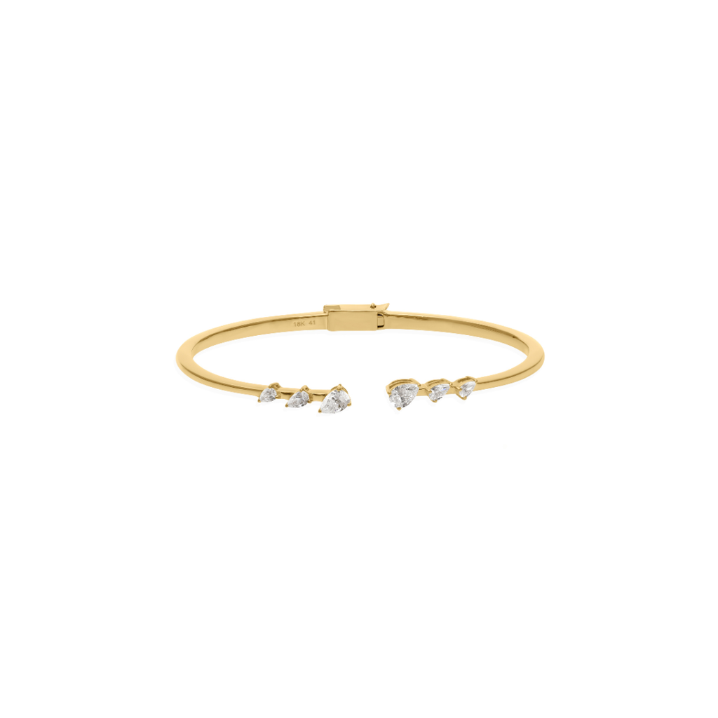 Delicate Pear Cut Natural Diamond Fine Gold Bangle Bracelet