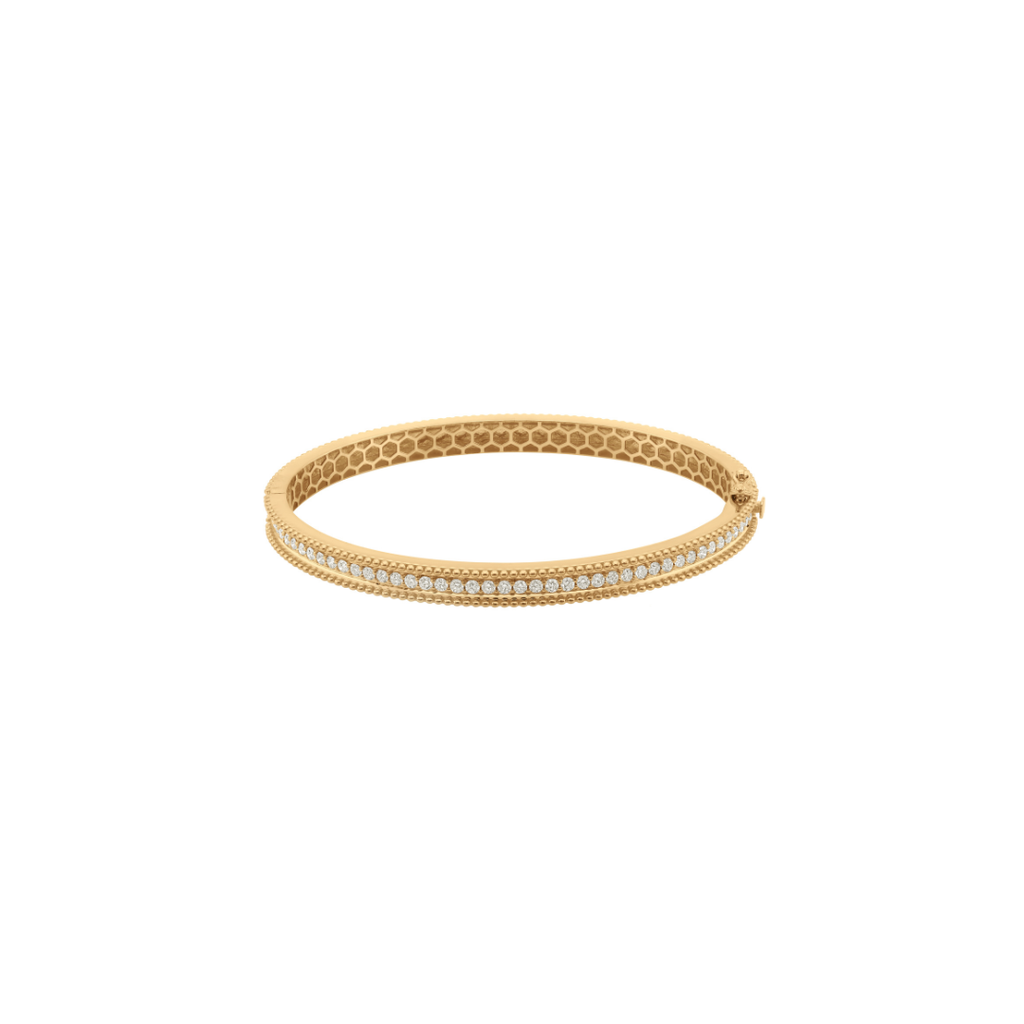 Certified Fine Gold Natural Pave Diamond Bangle Bracelet