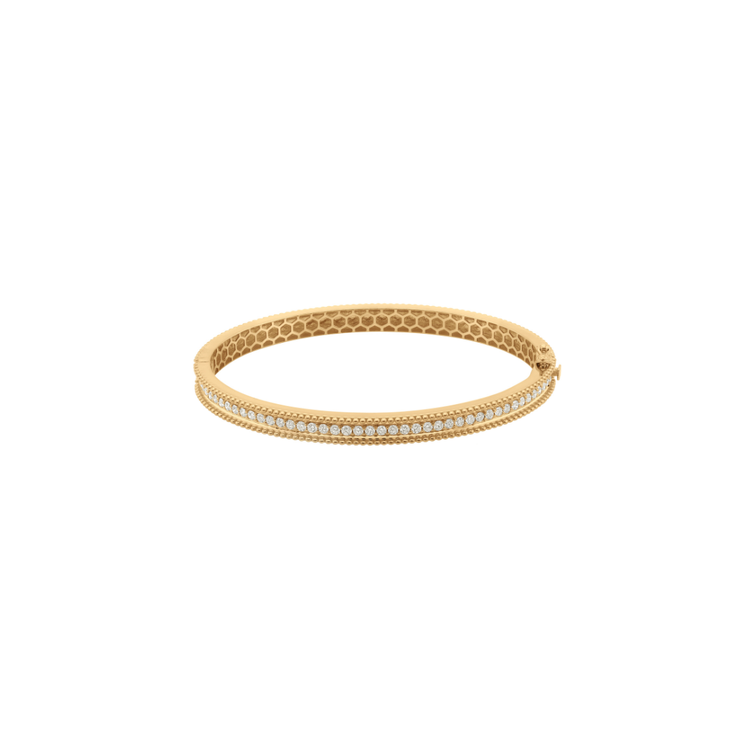 Certified Fine Gold Natural Pave Diamond Bangle Bracelet