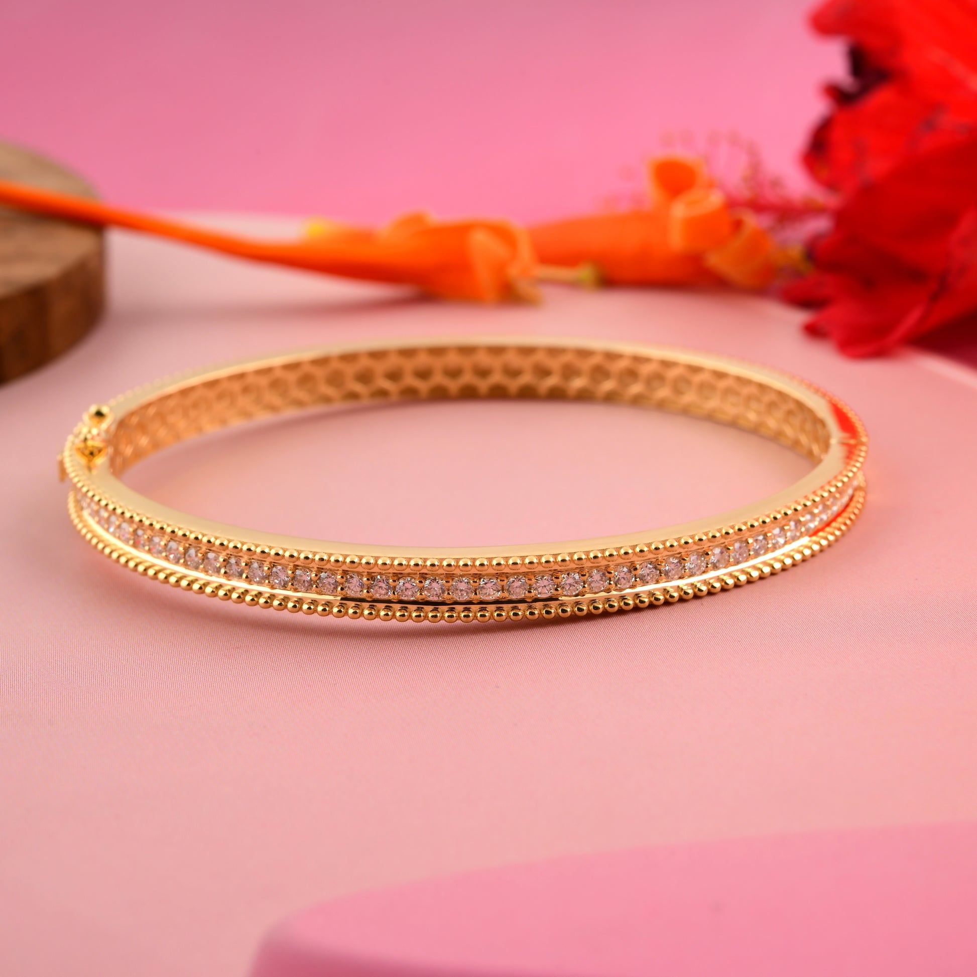 Certified Fine Gold Natural Pave Diamond Bangle Bracelet