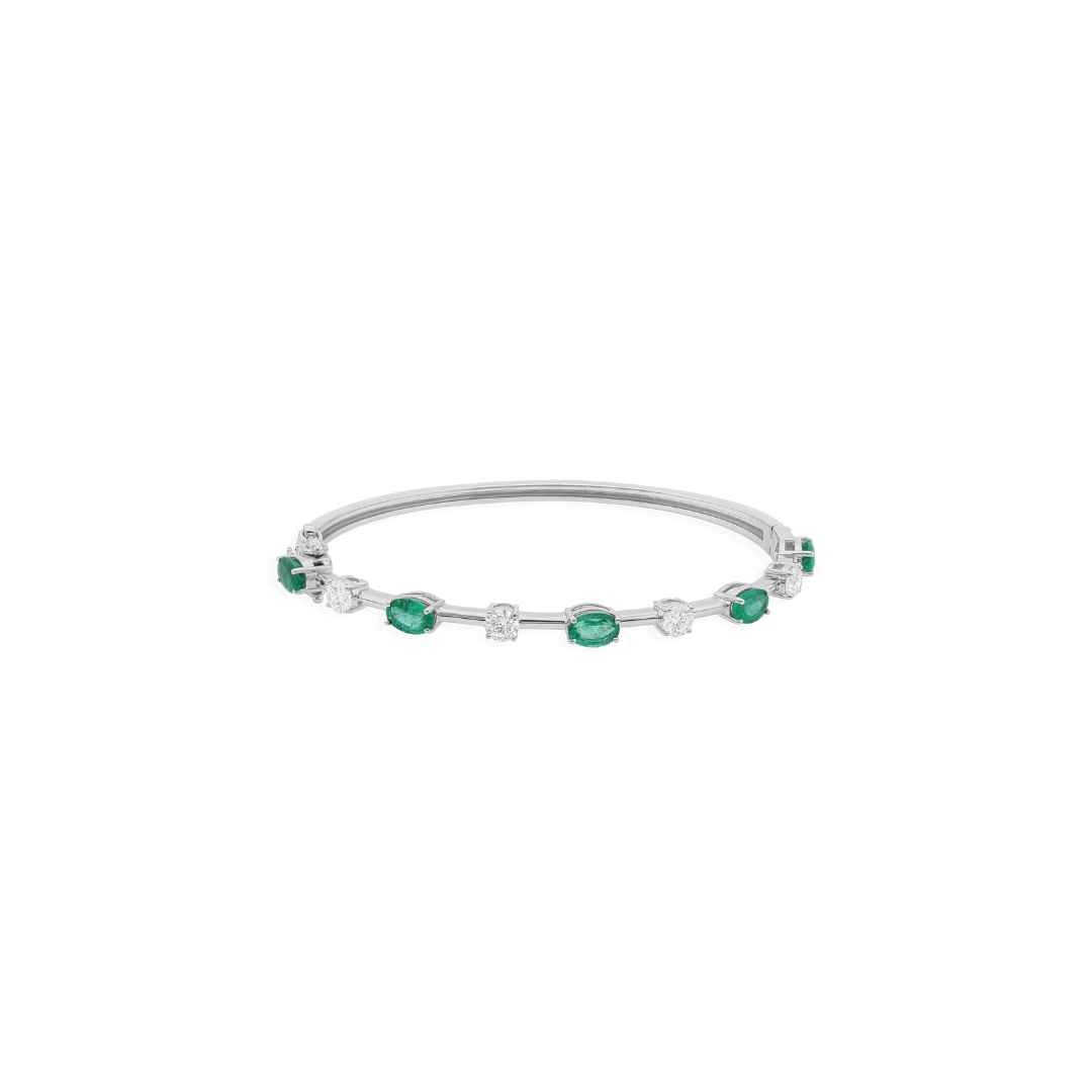 3.34Tcw Zambian Emerald Diamond Bridal Solid Gold Bangle Bracelet