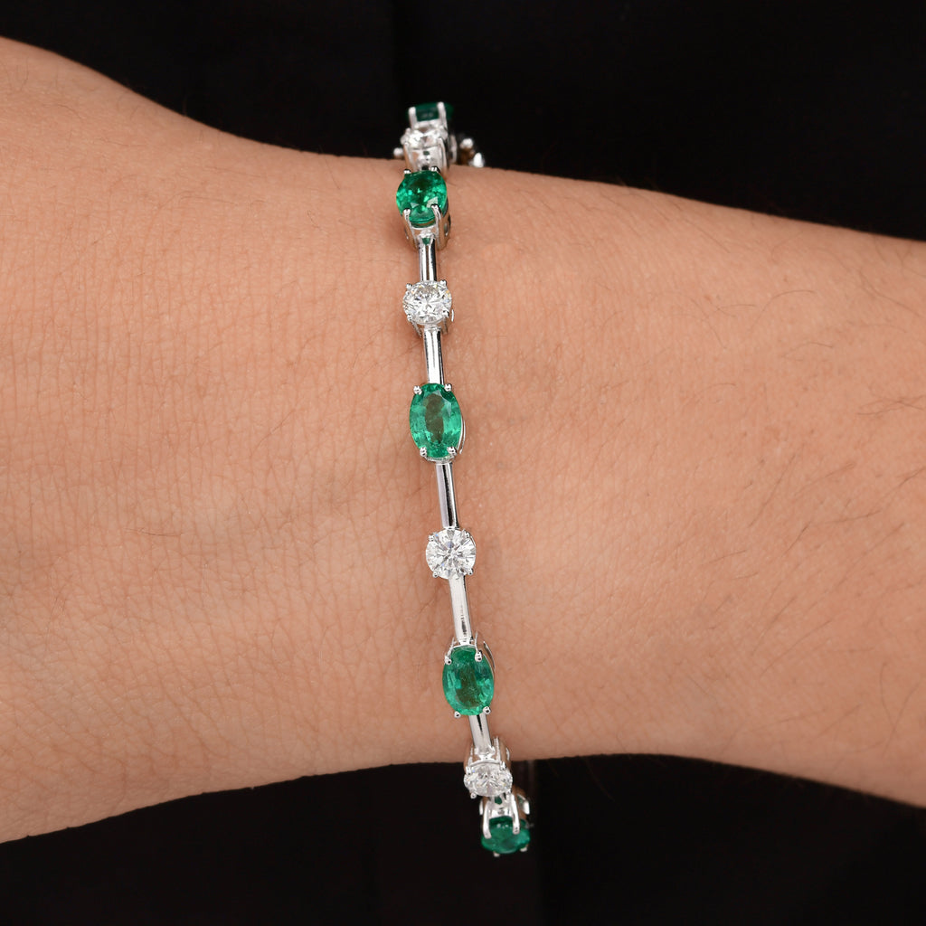 3.34Tcw Zambian Emerald Diamond Bridal Solid Gold Bangle Bracelet