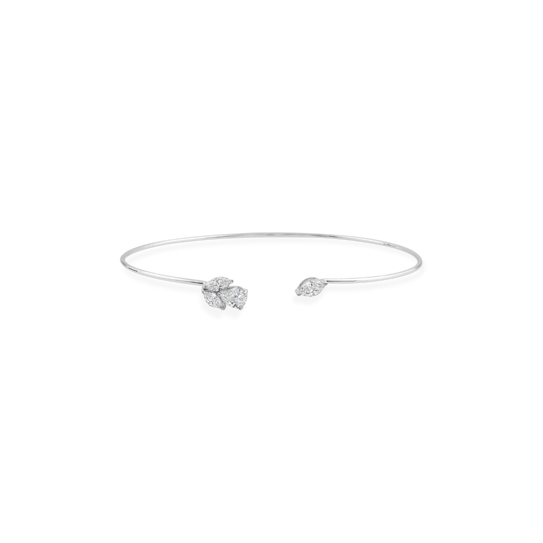 Pear Marquise Diamond Open Cuff Design Fine Gold Bracelet