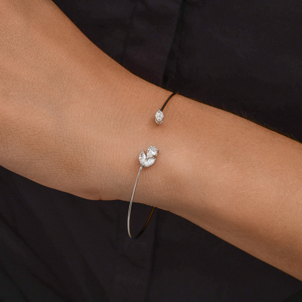 Pear Marquise Diamond Open Cuff Design Fine Gold Bracelet