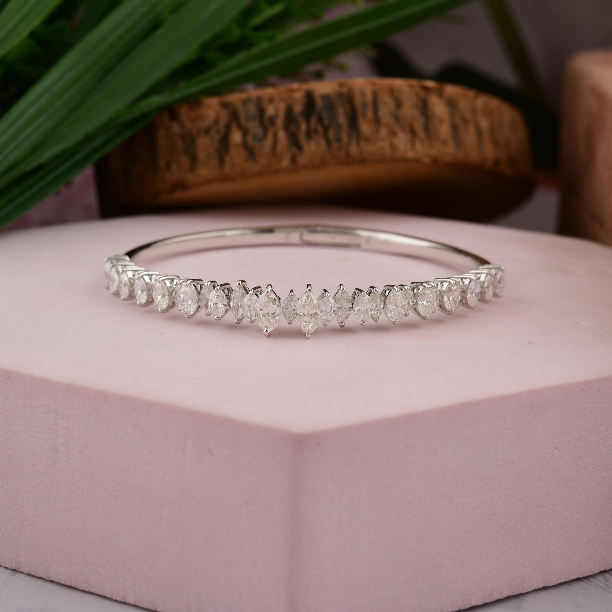 Natural Marquise Cut Diamond Gold Bangle Bracelet for Women