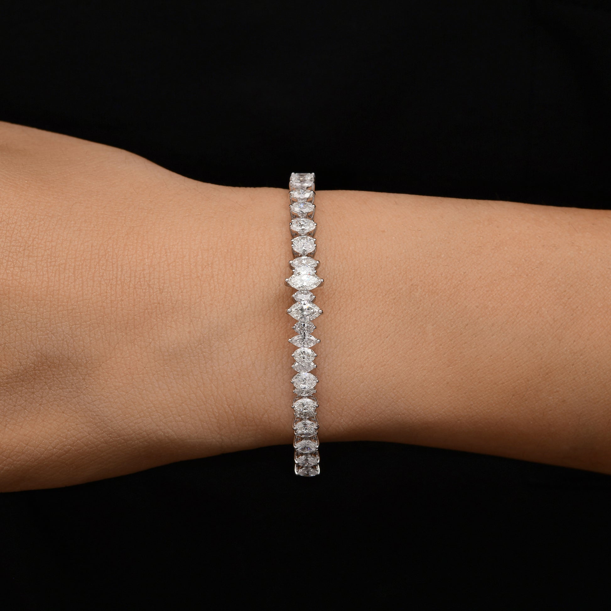 Natural Marquise Cut Diamond Gold Bangle Bracelet for Women