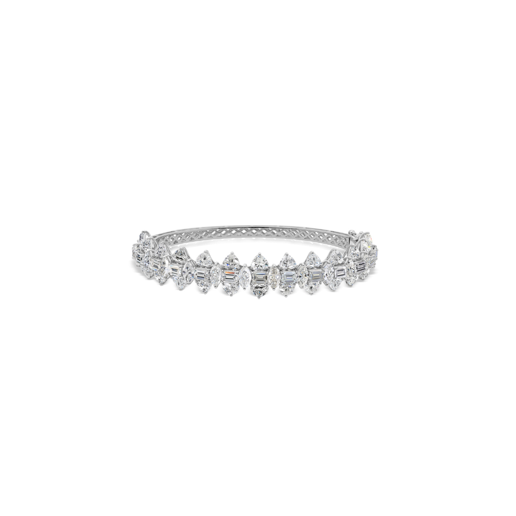 Handcrafted Multi Cut Natural Diamond Bangle in Fine Gold