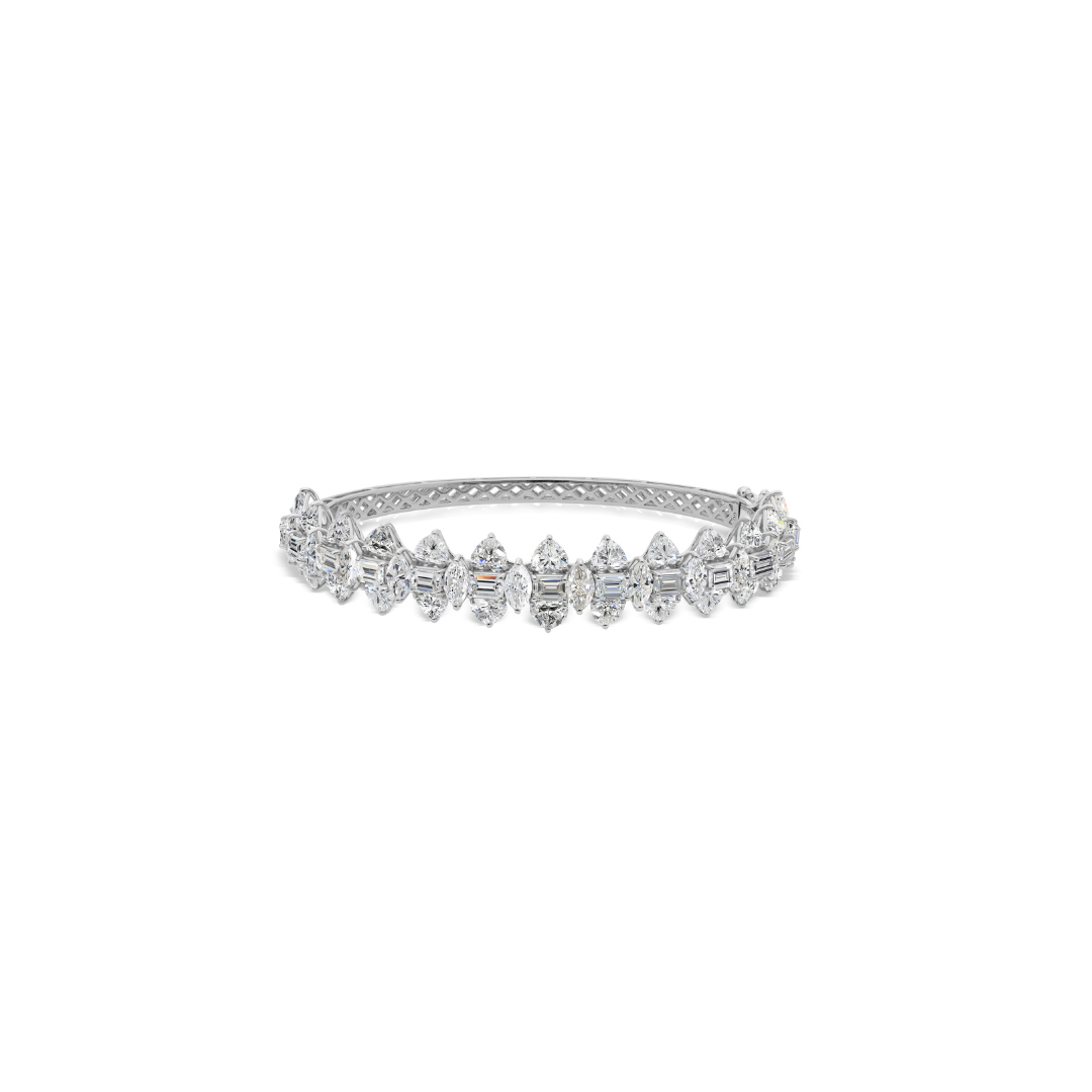 Handcrafted Multi Cut Natural Diamond Bangle in Fine Gold