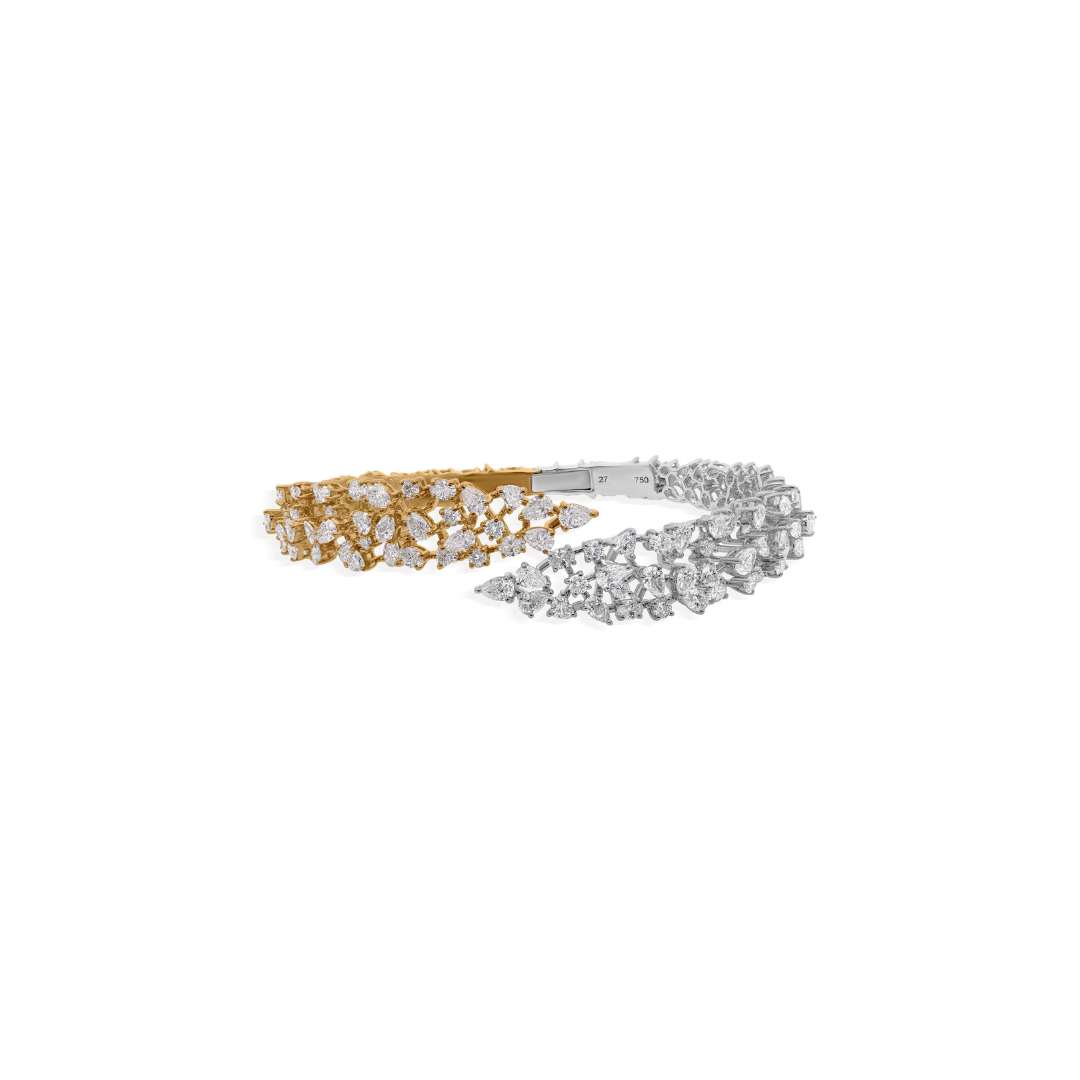 Handcrafted Dual Tone Natural Diamond Leaf Cuff Cluster Bracelet