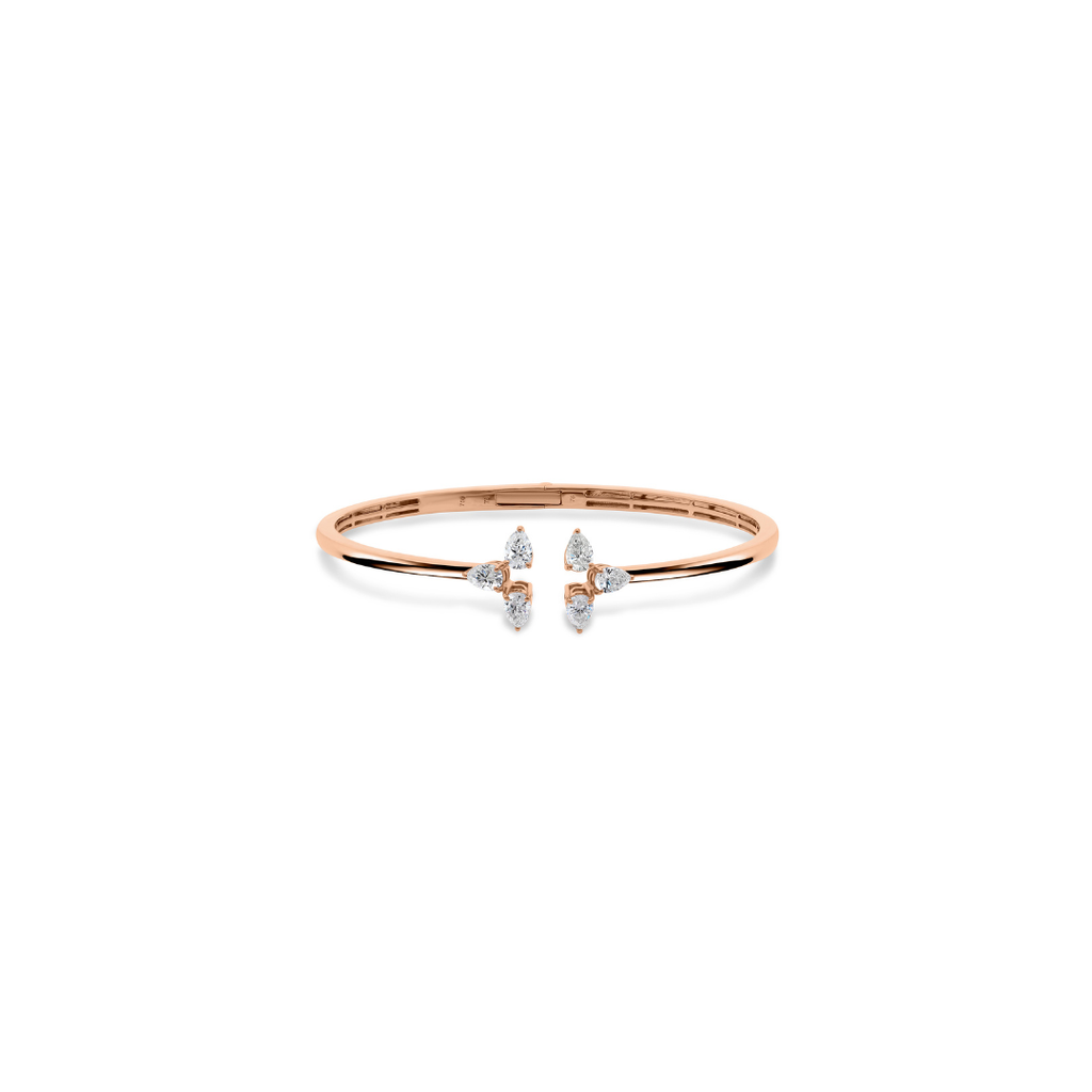 Minimal Pear Cut Natural Diamond Open Front Cuff Bracelet