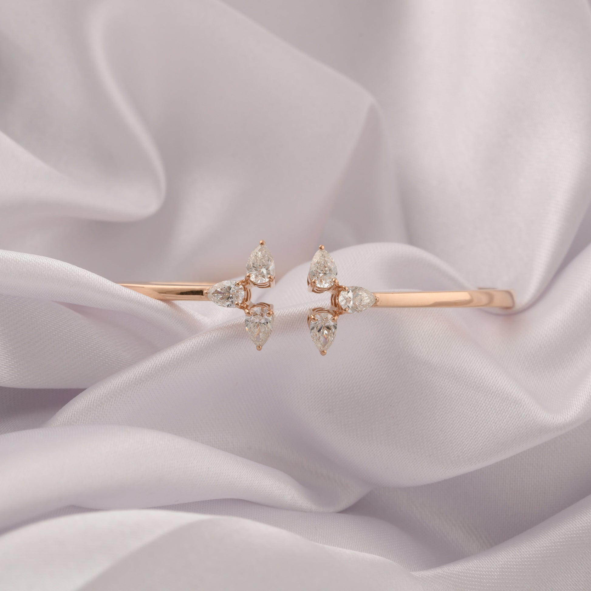 Minimal Pear Cut Natural Diamond Open Front Cuff Bracelet