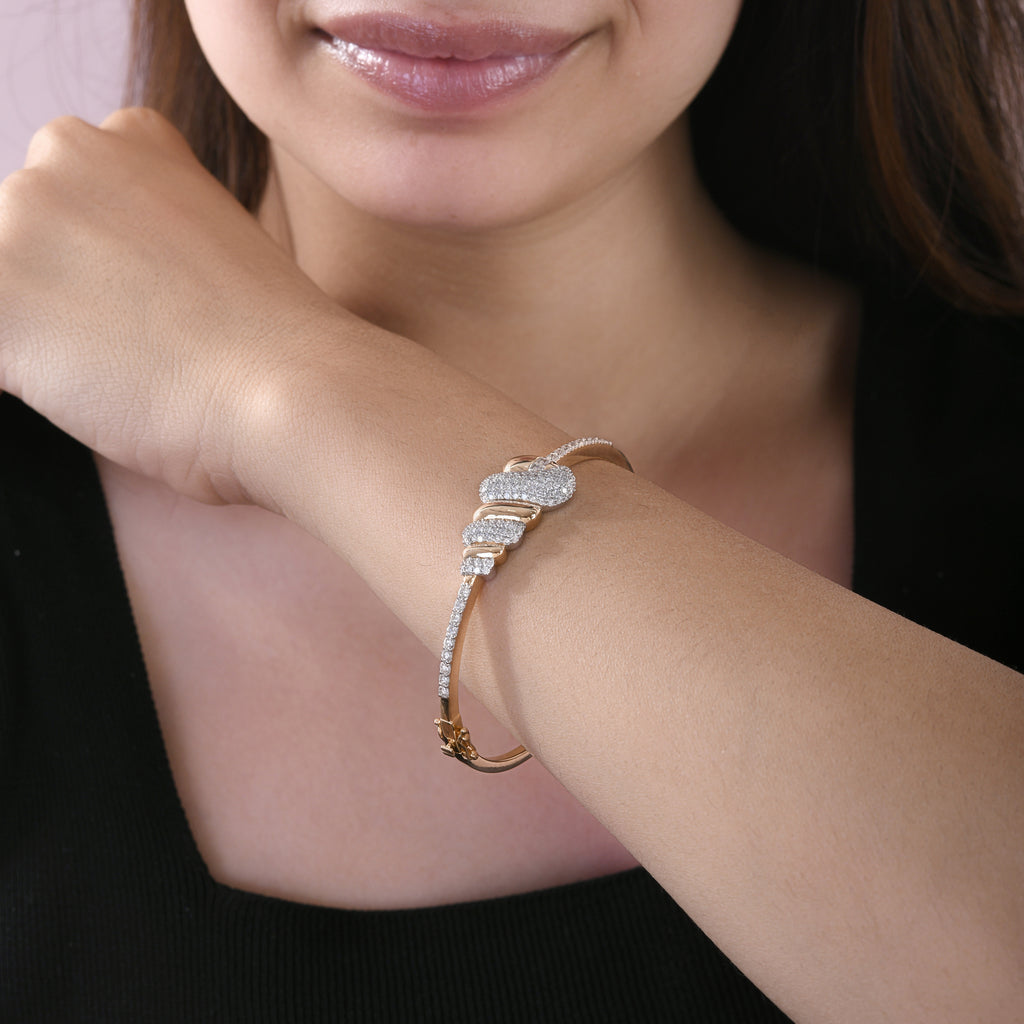 Exclusive Fine Gold Diamond Knot Design Bangle with Pave Diamond Accents