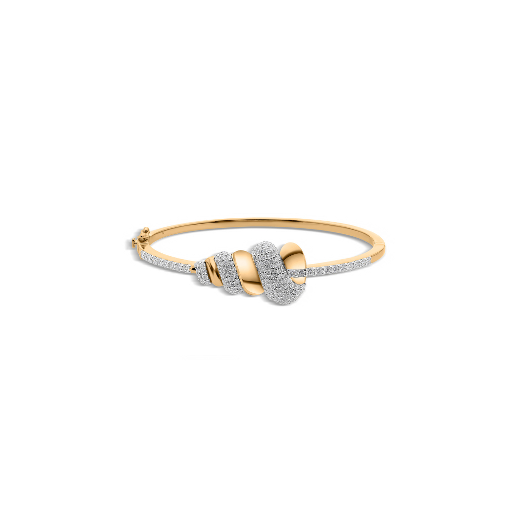 Exclusive Fine Gold Diamond Knot Design Bangle with Pave Diamond Accents