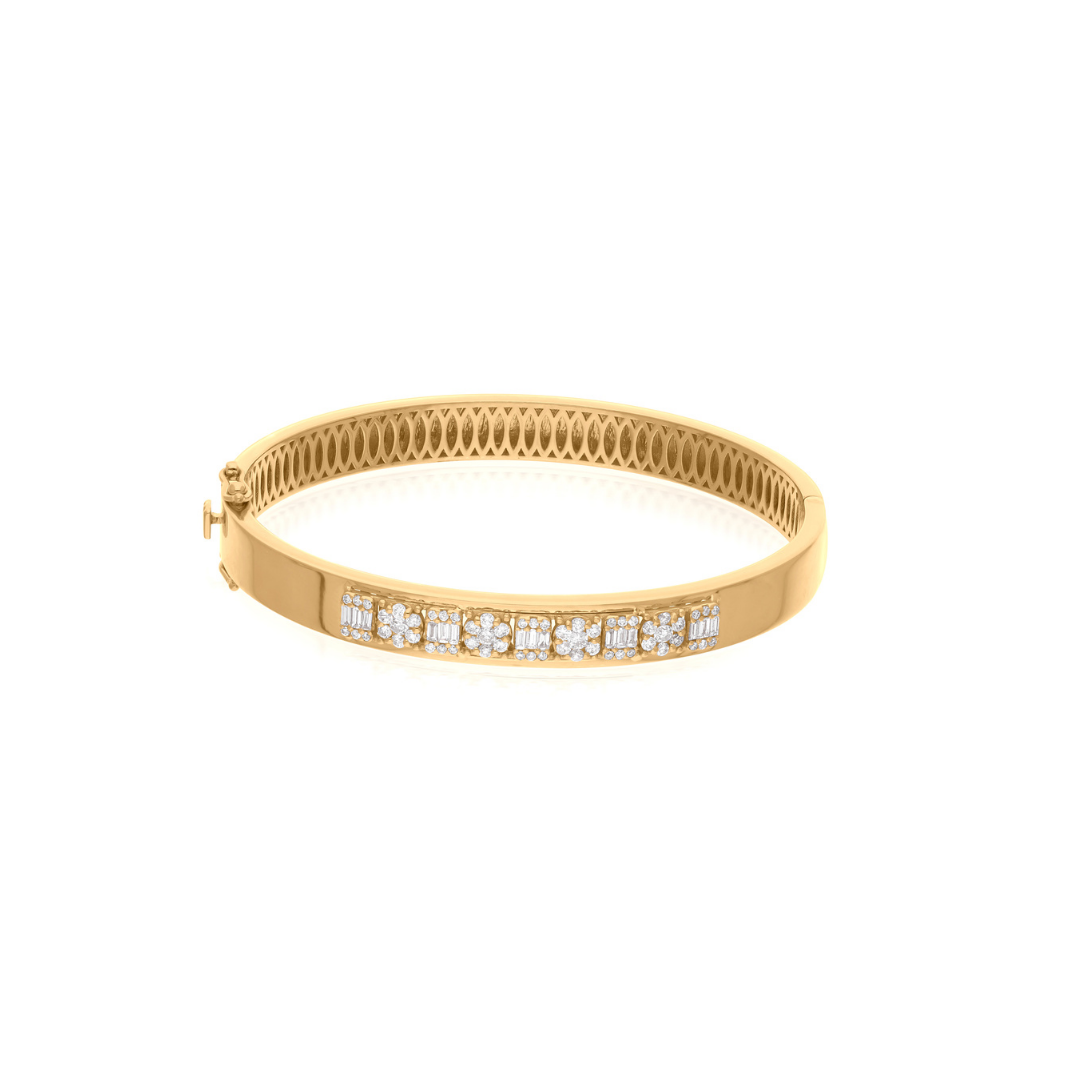 0.80 Ct Solid Gold Natural Round Baguette Cut Diamond Gold Bangle Bracelet