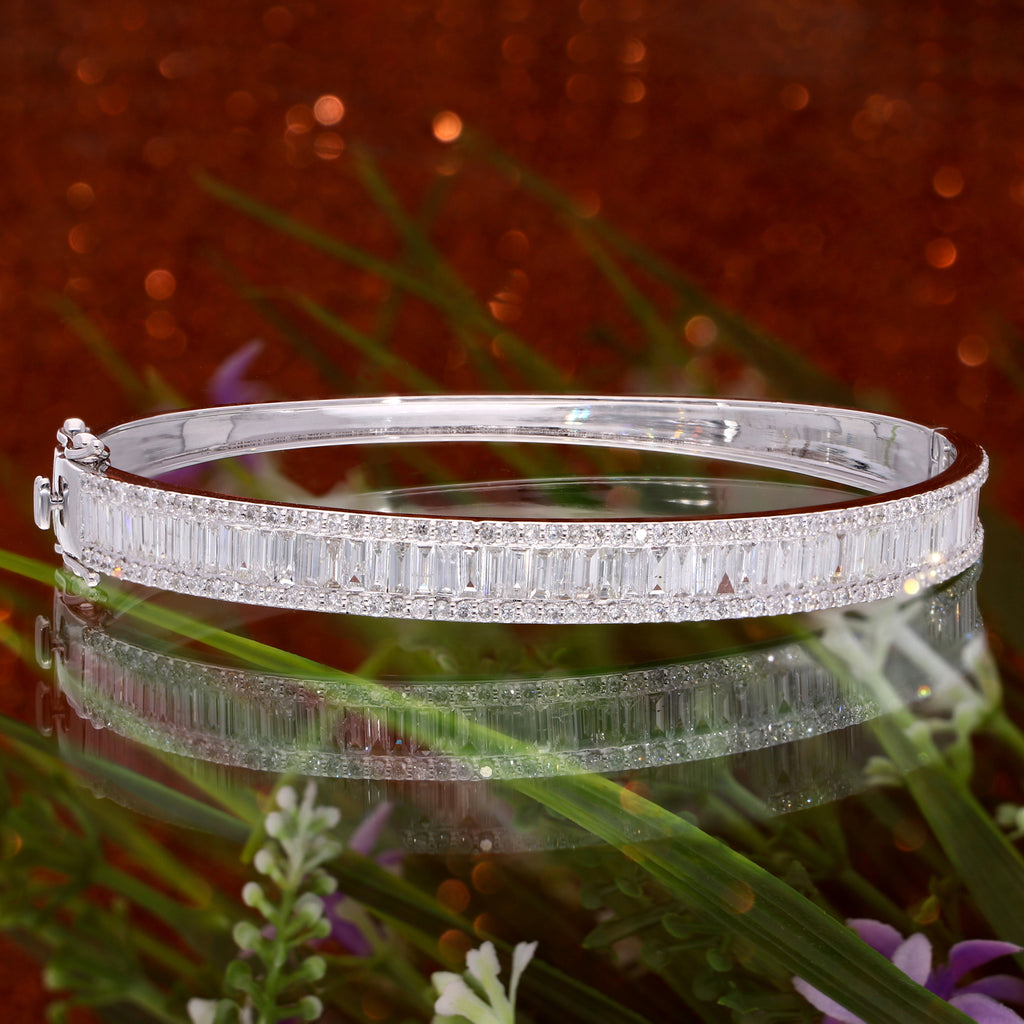 3.80Ct Solid Gold Natural SI/H Baguette Diamond Wedding Bangle Bracelet For Women