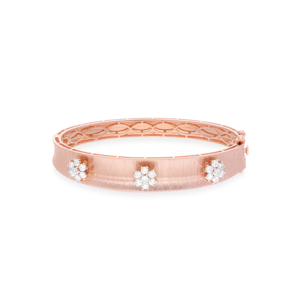 Real Solid Gold 1.03Ct Round Cut Wide Studded Diamond Bangle Bracelet