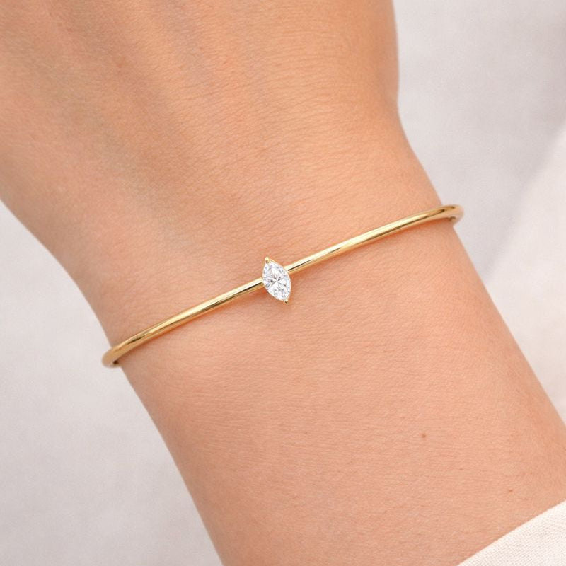 Solitaire Marquise Cut Natural Diamond Open Cuff Bracelet