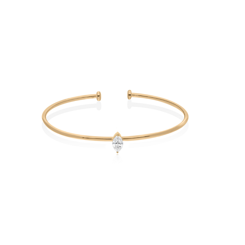 Solitaire 0.34Ct Marquise Cut Diamond Open Cuff Bangle Bracelet
