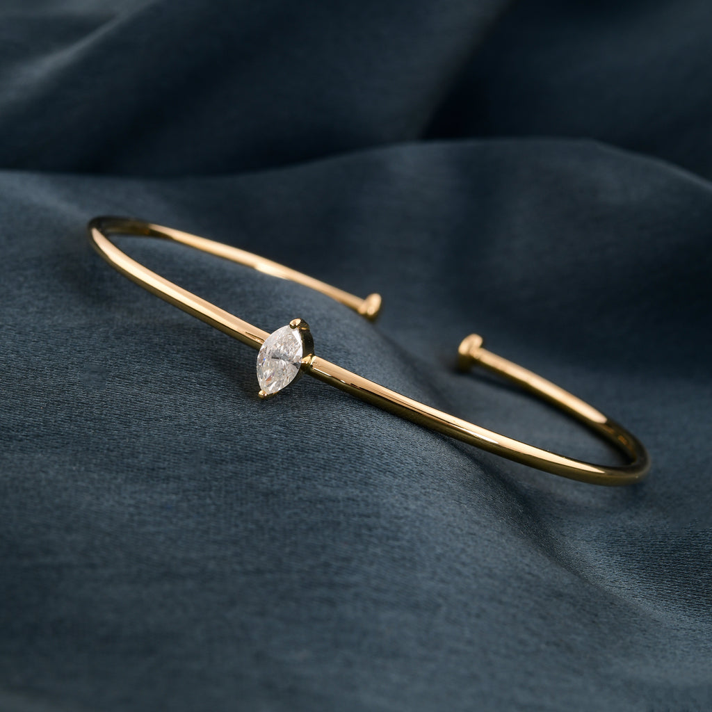 Solitaire 0.34Ct Marquise Cut Diamond Open Cuff Bangle Bracelet
