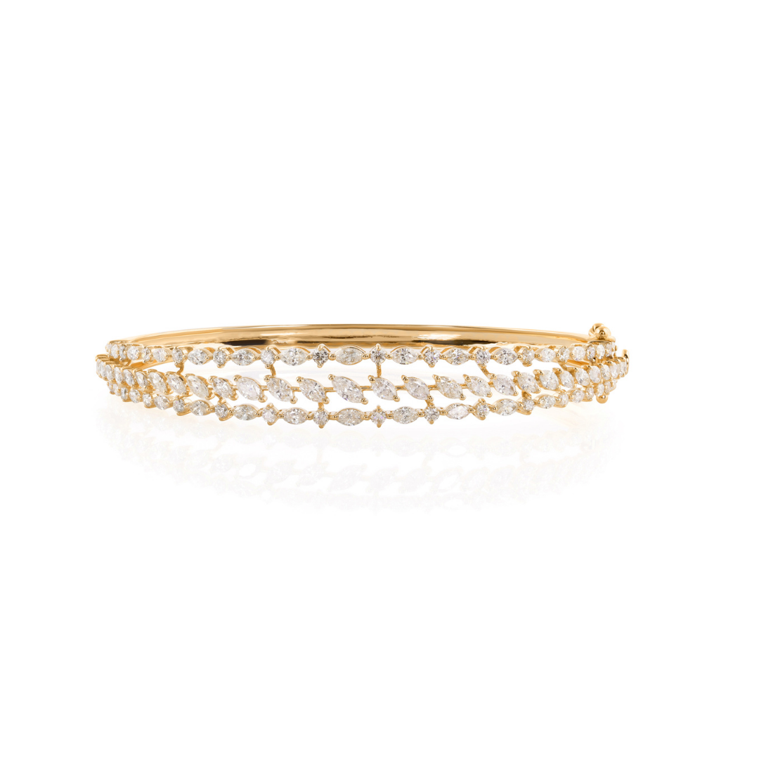 Solid Gold 3.1Ct Marquise Cut Natural Diamond Bangle Bracelet For Wife