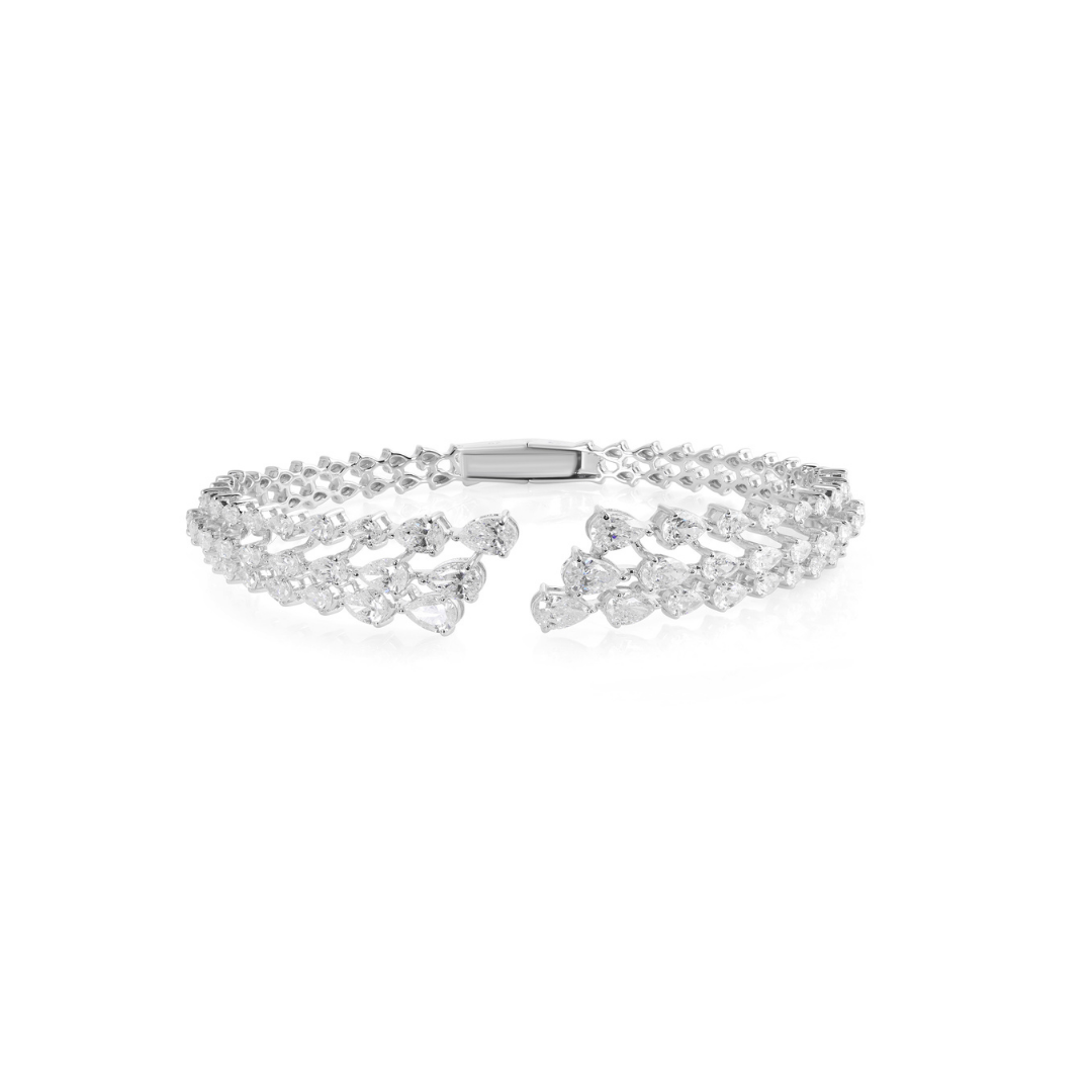 Pear Cut Triple Layer SI/HI Diamond Wide Band Bangle Bracelet In Solid Gold