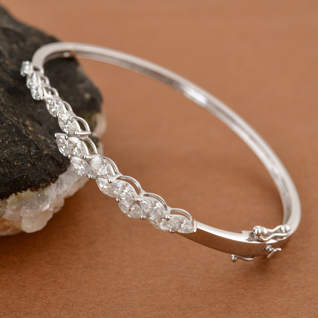 2.4Ct Marquise Cut Diamond Open Cuff Bracelet In Solid Gold For Wife