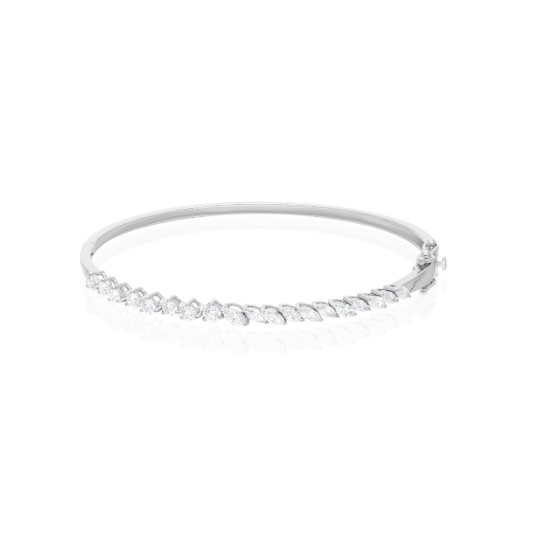 Marquise Round Cut 1.46 Carat Natural Diamond Gold Bangle Bracelet