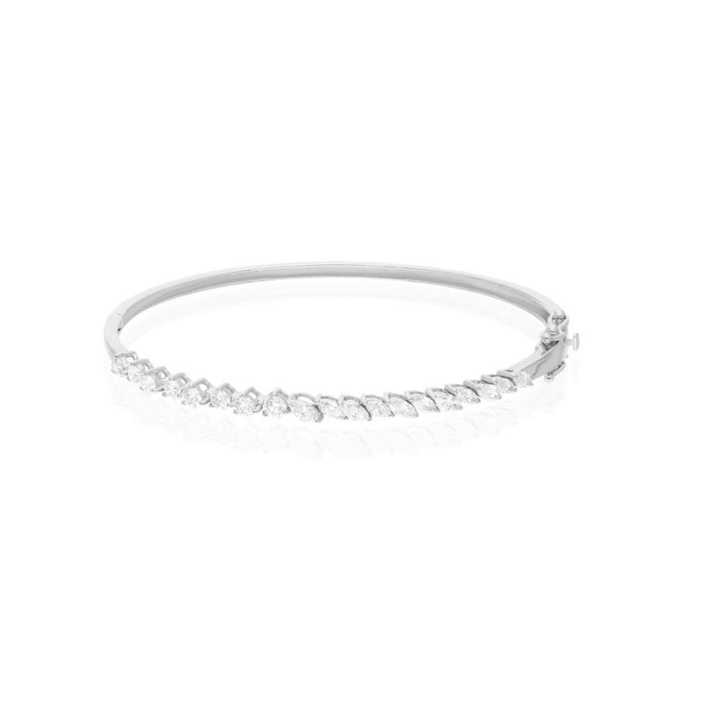 Marquise Round Cut 1.46 Carat Natural Diamond Gold Bangle Bracelet