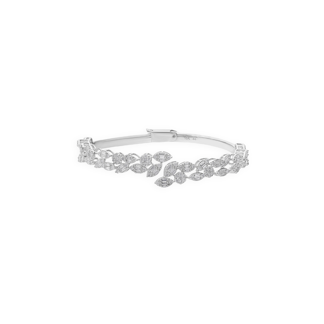 Fancy Cut 2.57Ct Natural Diamond Cuff Open Bridal Bracelet In Solid Gold