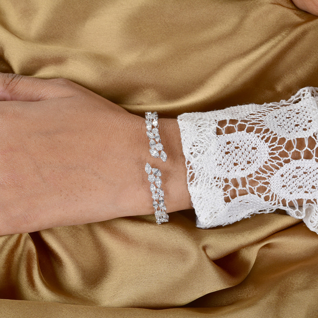 Fancy Cut 2.57Ct Natural Diamond Cuff Open Bridal Bracelet In Solid Gold