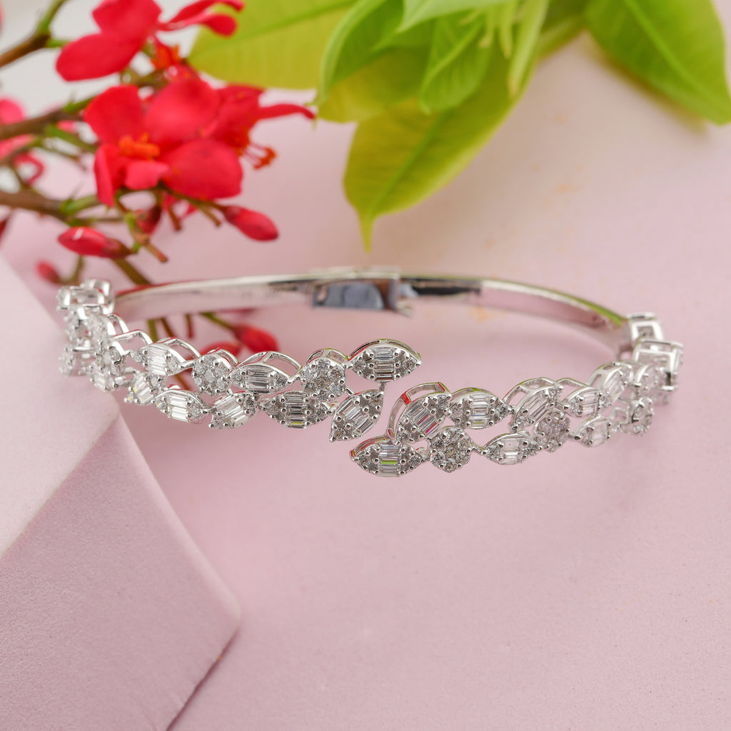 Fancy Cut 2.57Ct Natural Diamond Cuff Open Bridal Bracelet In Solid Gold