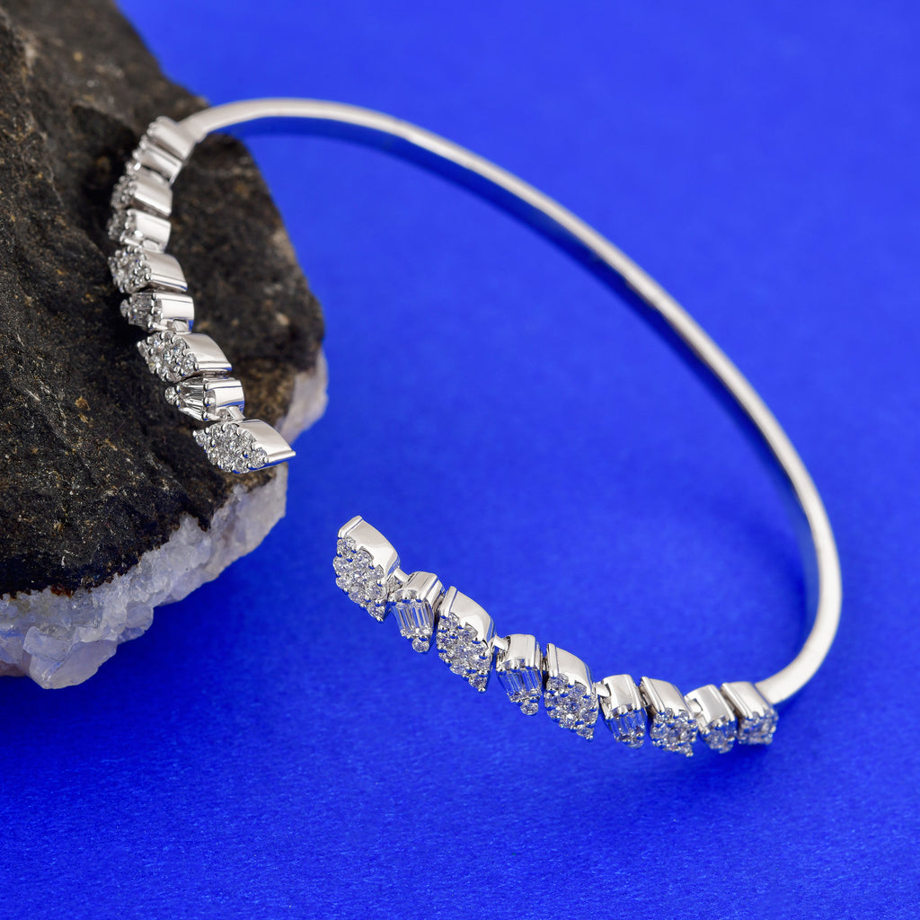 Baguette Diamond SI Clarity HI Color Gold Cuff Bangle Bracelet