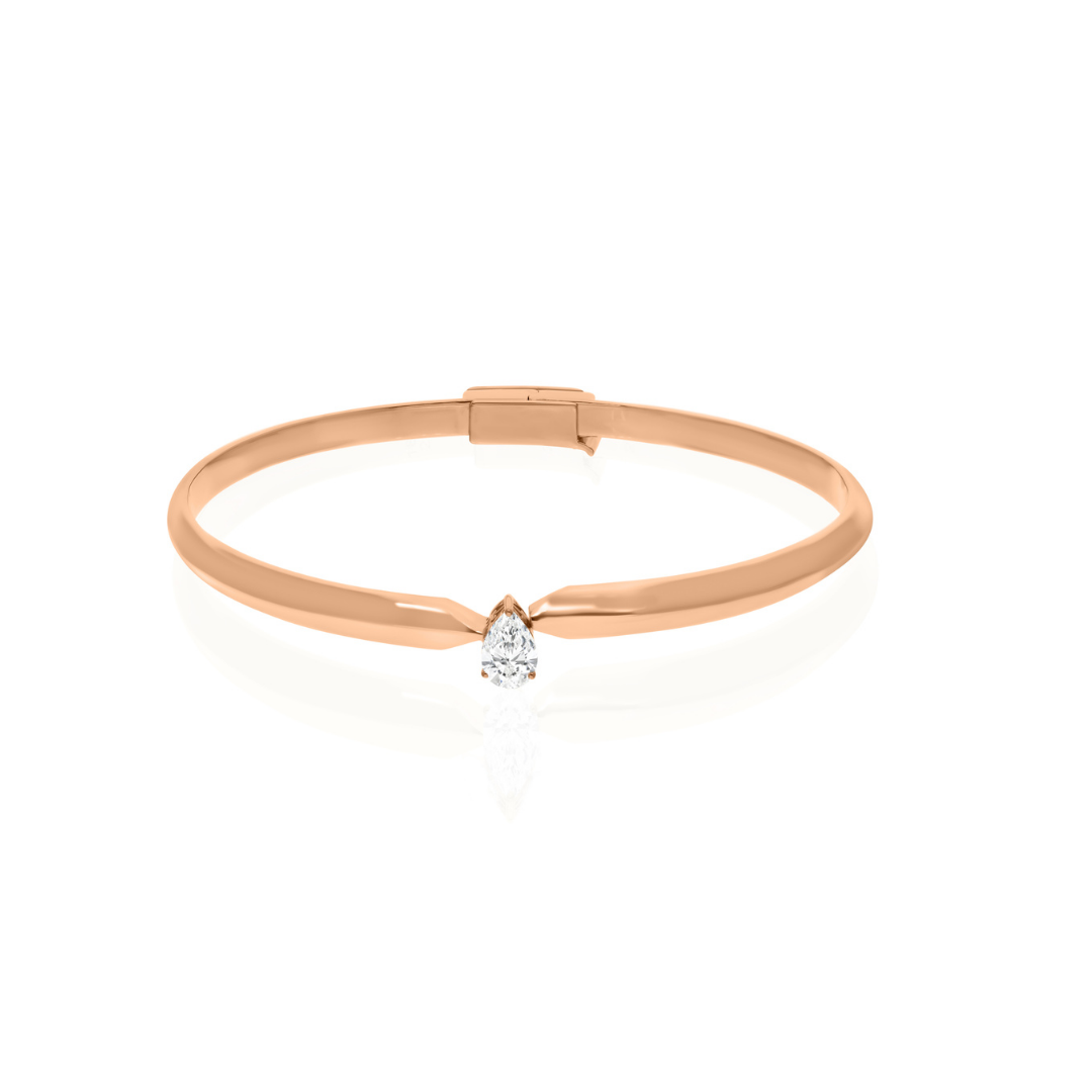 Solitaire Pear Cut SI/HI Natural Diamond Bangle Bracelet In Solid Gold
