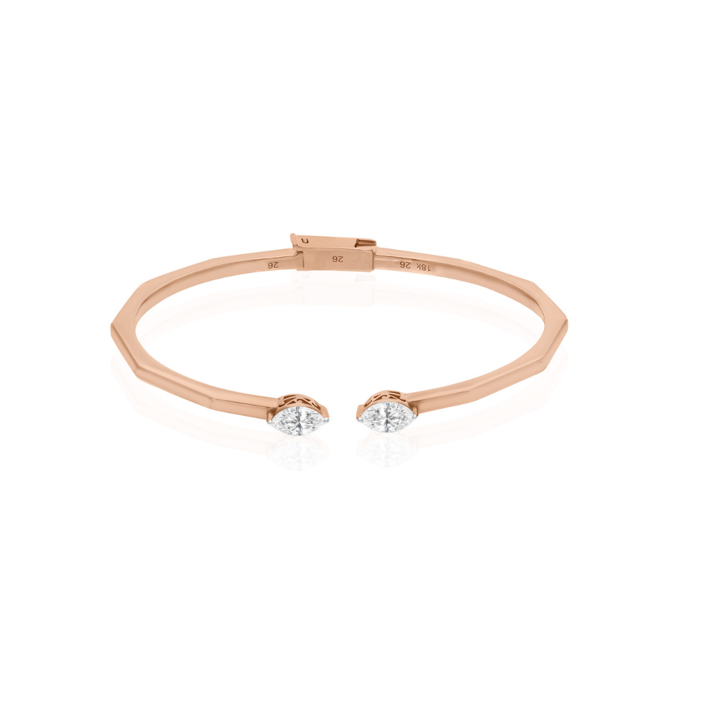 1.01Ct Marquise Cut Natural Diamond Open Bangle Bracelet In Solid Gold