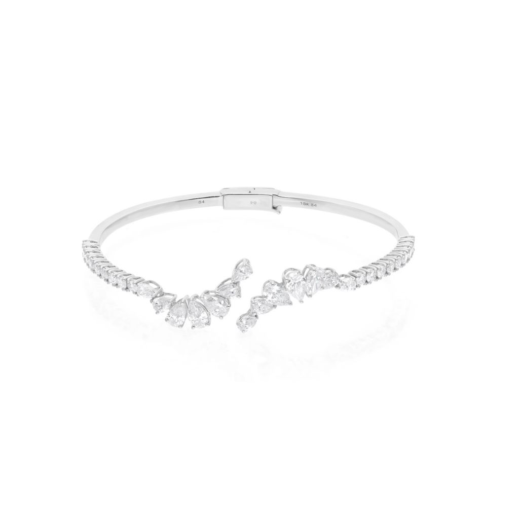 Handcrafted 3.87Ct Mixed Cut Natural Diamond Open Bracelet In Solid Gold