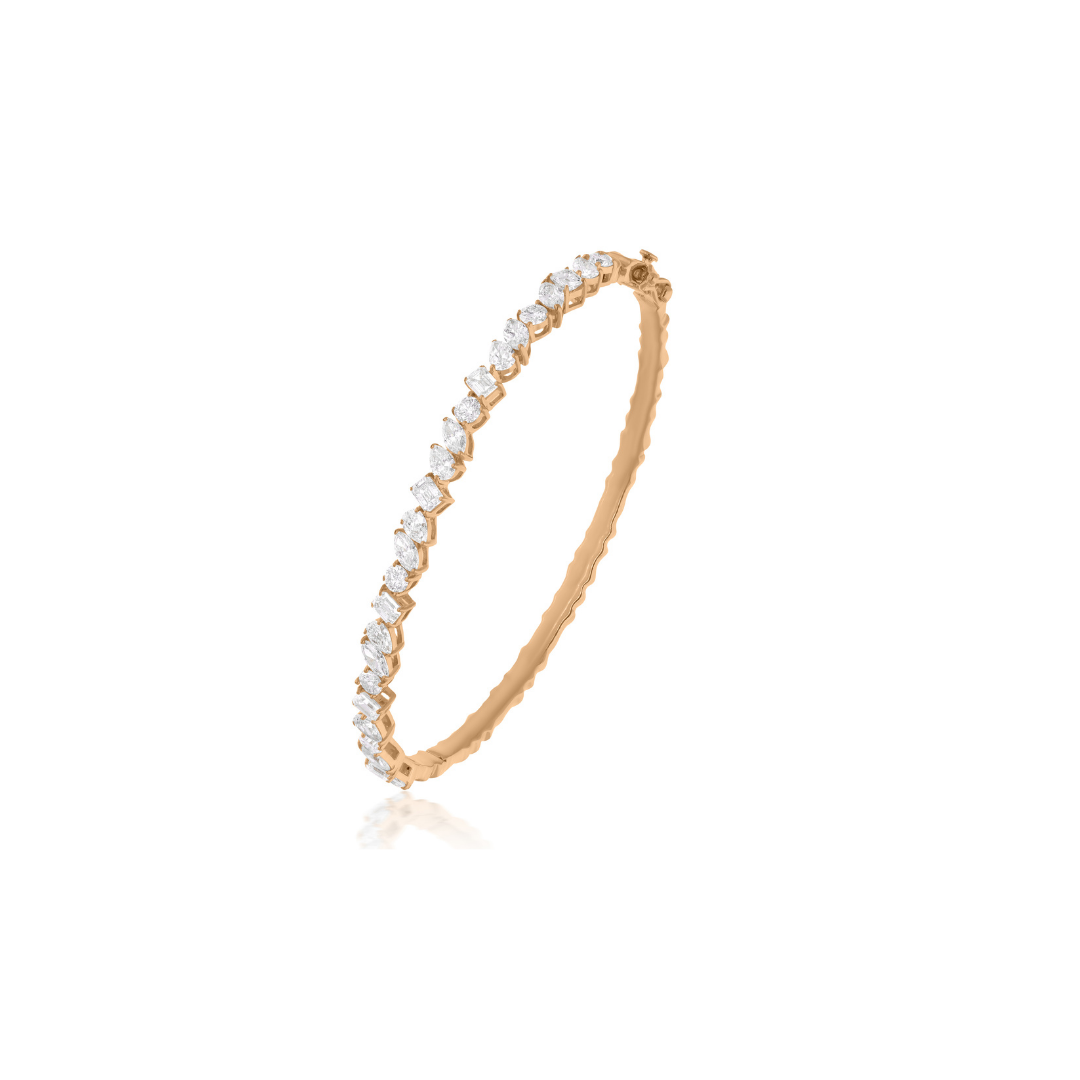 2.85Ct Mixed Cut HI/SI Natural Diamond Bangle Bracelet In Fine Gold